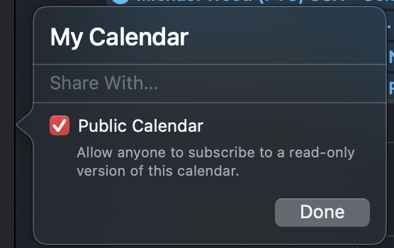 iCloud Calendar public calendar option