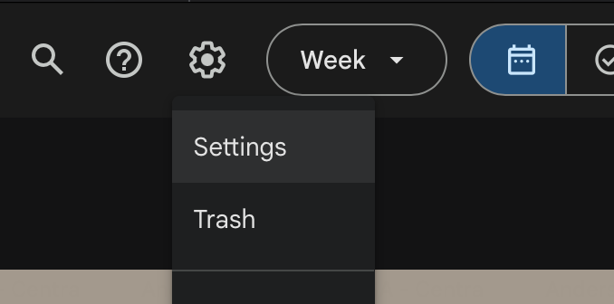Google Calendar settings menu