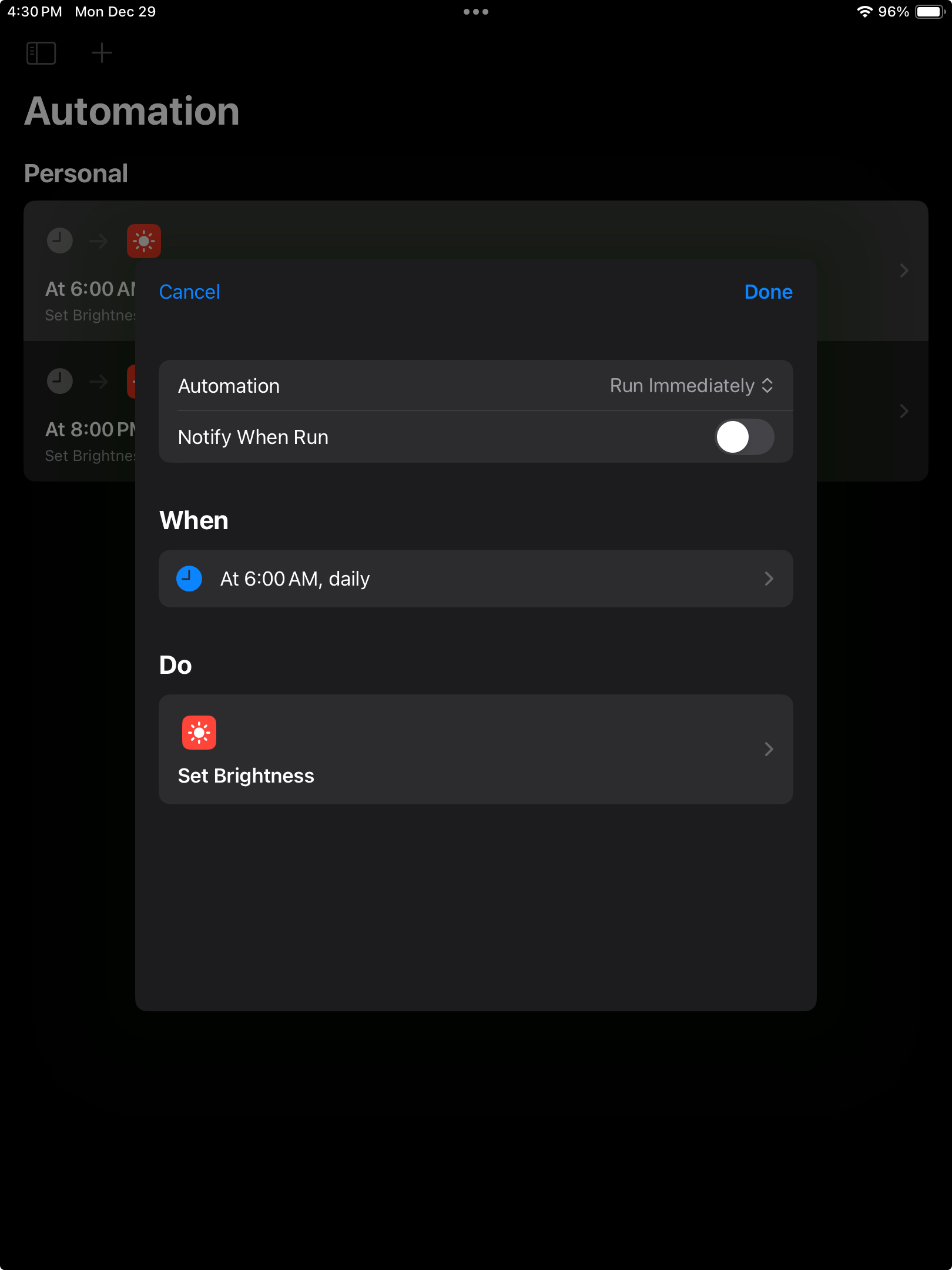 Screenshot showing Run Immediately option selected